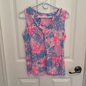 Lilly Pulitzer Pink Isle Snappy Turtle Dev Cotton Tank Top Size M